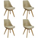 Ver imagem 1 de Kit 4 Cadeiras Charles Eames Leda Veludo Luisa Saarinen Estofada Base Madeira - Bege