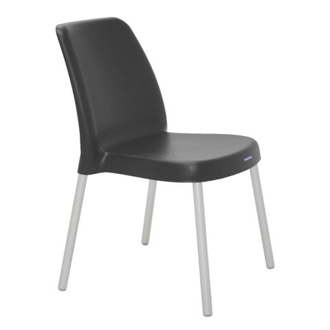 Cadeira Vanda Preta Pernas Anodizadas