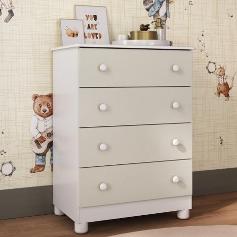 Cômoda Infantil 65cm com 4 Gavetas Allegra Multimóveis Mp4421 Branco/off White Branco/off White