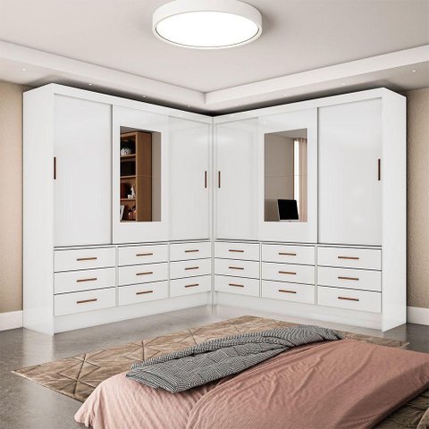 Closet Sevilha 6 Portas Casal Duplo com Espelho 18 Gavetas Branco