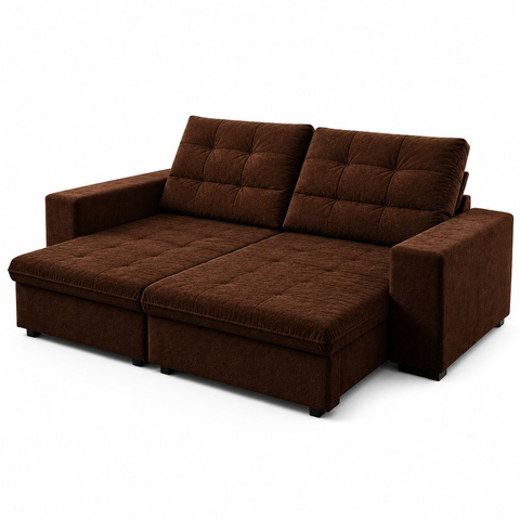 Sofá Retrátil Reclinável 2m 3 Lugares Veludo Turim Conforto - Marrom