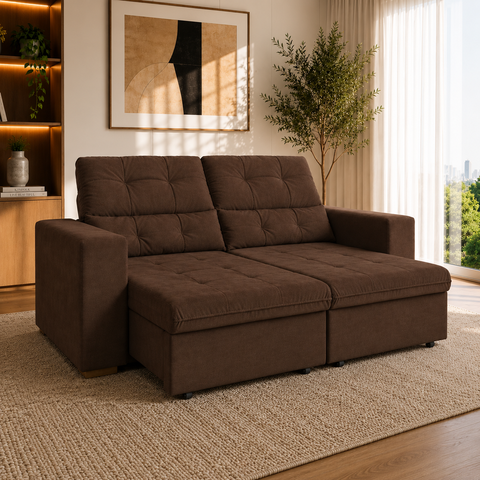 Sofá Retrátil Reclinável 2m 3 Lugares Veludo Turim Conforto - Marrom