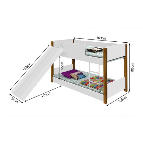Bicama Infantil com Escorregador Branca e Amêndoa Branco