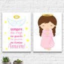 Ver imagem 2 de Kit 2 Quadros Infantis Anjo Da Guarda Rosa 24x18cm:Madeira branca