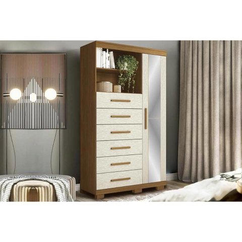 Cômoda Marabá c/1 Porta 6GAVS c/Esp Pés Areia S. Andirá