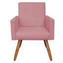 Ver imagem 2 de Kit 2 Poltronas e Puff Banqueta Redonda Nina Suede Rosê Pés Palito Castanho - Pallazio