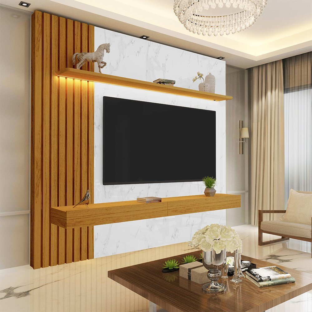 Painel Home Para Tv Ripado Marmorizado Led Primor 180 Br Nature Gelius - 1