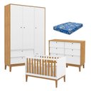 Ver imagem 1 de Quarto de Bebe Unique 3 Portas com Cômoda 6 Gavetas Branco Soft Freijó Eco Wood e Colchão Ortobom - 