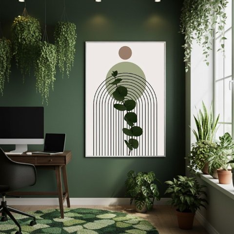 Quadro Decorativo Arte Folhas Verde 70x50cm Mold Preta