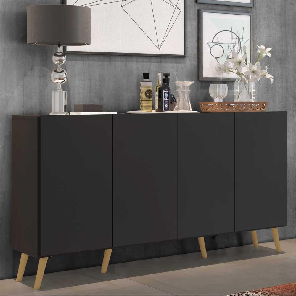 Aparador Buffet Retrô Multimóveis Veneza 4 Portas FG3556 Preto/Natural - 3