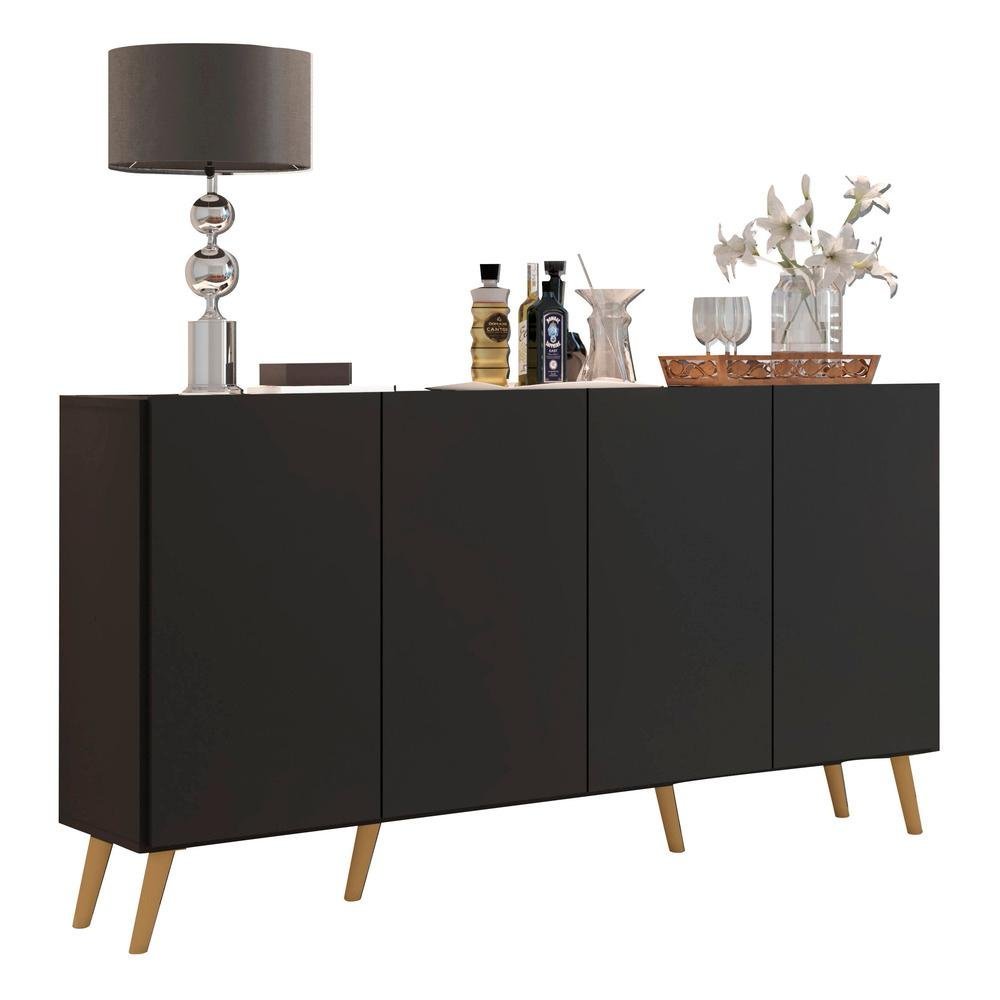 Aparador Buffet Retrô Multimóveis Veneza 4 Portas FG3556 Preto/Natural - 2