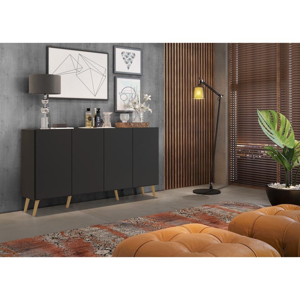 Aparador Buffet Retrô Multimóveis Veneza 4 Portas FG3556 Preto/Natural - 8