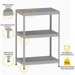 ESTANTE DE AÇO PESADA 125X92X60 3 PRAT. AÇO PANDIN - CINZA EPP1250X600 PRAT AÇO - 3