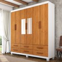 Ver imagem 1 de Guarda-roupa Solteiro Denver 6 Portas 6 Gavetas com Espelho 22121 Branco/cinamomo - Carioca Móveis