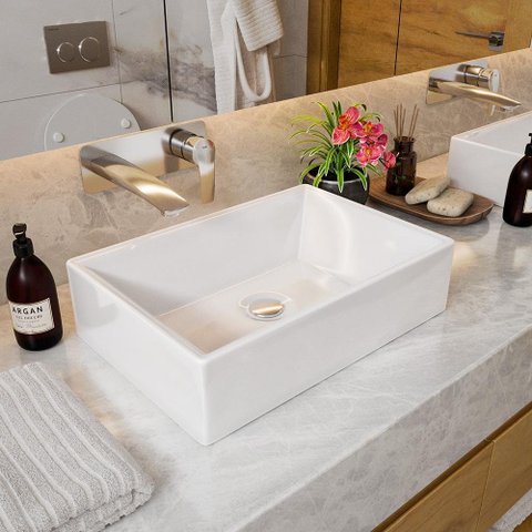 Cuba Pia de Sobrepor para Banheiro Mármore Sintético Safira