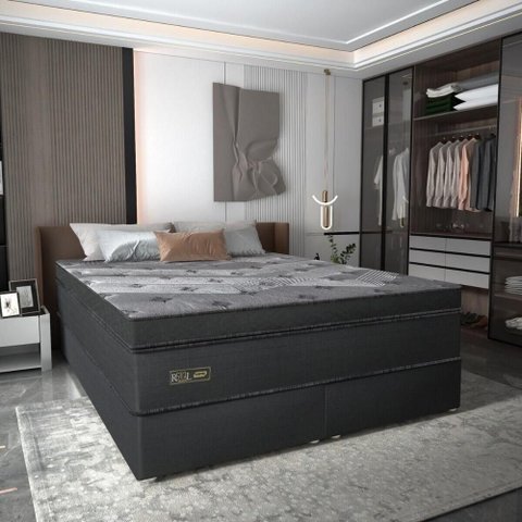 Cama Box Conjugado King com Colchão 193x78x203 Royal Black Gazin Cr35300 Chumbo Escuro