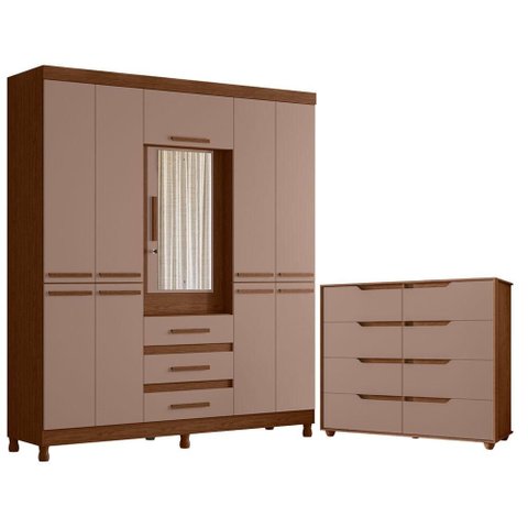Guarda Roupa Casal New Fusion 10 Portas e Cômoda Doble Nogueira Capuccino - Móveis Albatroz