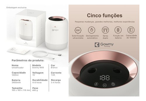 Umidificador e Esterilizador de Ar Ultravioleta 110v/220v Bivolt Luxo - 3