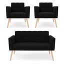 Ver imagem 1 de Kit 1 Sofá Namoradeira e 2 Poltronas Elisa Suede Preto Pés Palito - D'Rossi