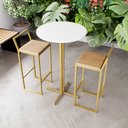 Ver imagem 1 de Jogo Mesa Alta Bistrô Redonda Branca 2 Banquetas Pinus Confort Industrial Dourado Don Castro Decor I