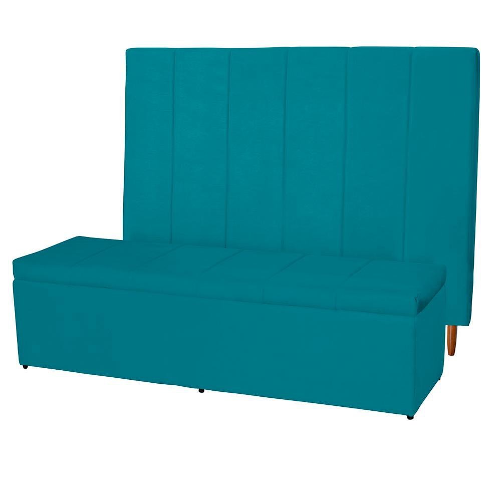 Kit Cabeceira 158Cm p/ Cama Box Queen + Baú 158Cm Calçadeira Estofada Vitória Suede Azul - 2