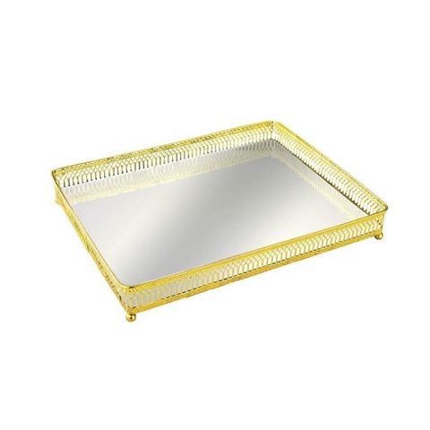 Bandeja em Metal com Espelho Dourada