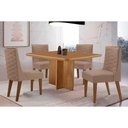 Ver imagem 1 de Conjunto: Mesa Sala Jantar Berlim Tampo Curvo 90cm+4 Cadeiras Dafne Madeira Naturale - Capuccino/