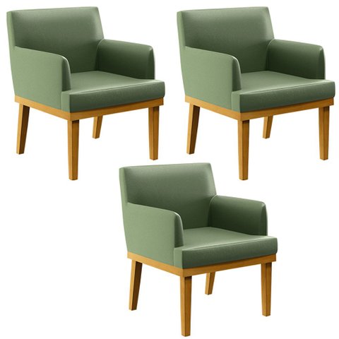 Kit 3 Poltronas Decorativas Para Sala De Estar E Recepção Beatriz W01 Facto Verde Musgo - Lyam