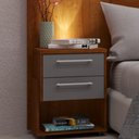 Ver imagem 2 de Cabeceira Expansível para Cama de Casal ou Queen Com Nicho e Led Bahamas - Ipê/Cinza- MiraRack M