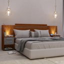 Ver imagem 1 de Cabeceira Expansível para Cama de Casal ou Queen Com Nicho e Led Bahamas - Ipê/Cinza- MiraRack M