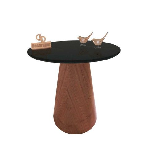 Mesa de Canto Cone Amadeirado com Tampo Vidro 50cm Preto 60cm
