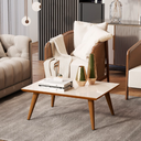 Ver imagem 1 de Mesa de Centro Decorativa Sala Retangular Pés Madeira Dubai:Off White/Freijó