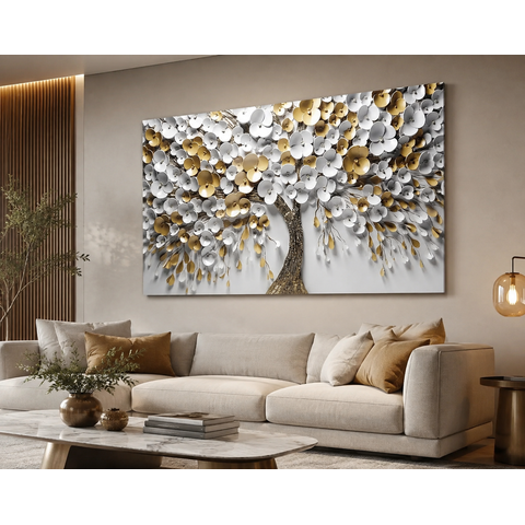 Quadro Decorativo Árvore Dourada Premium para Quarto de Casal 60x90