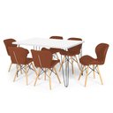 Ver imagem 1 de Conjunto Mesa de Jantar Hairpin 130x80 Branca com 6 Cadeiras Eiffel Slim - Marrom