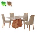 Ver imagem 2 de Conjunto de Mesa de Jantar Tampo de Vidro Off White Agata e 4 Cadeiras Paola Madeira Linho Bege e