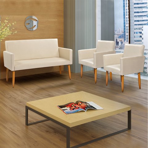 Kit Namoradeira Decorativa Para Sala Nina + 2 Poltronas Para Recepção Manicure Suede