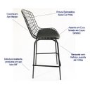 Ver imagem 3 de Jogo de Mesa Ísis Bistrô Eames Eiffel Altura 1,00 Metro Vidro 60cm e 2 Banquetas Bertoia Preta Tubul