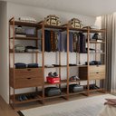 Ver imagem 1 de Closet Industrial Casal Completo Loft Amêndoa 4 Módulos Cabideiro com Gavetas Base Cobre