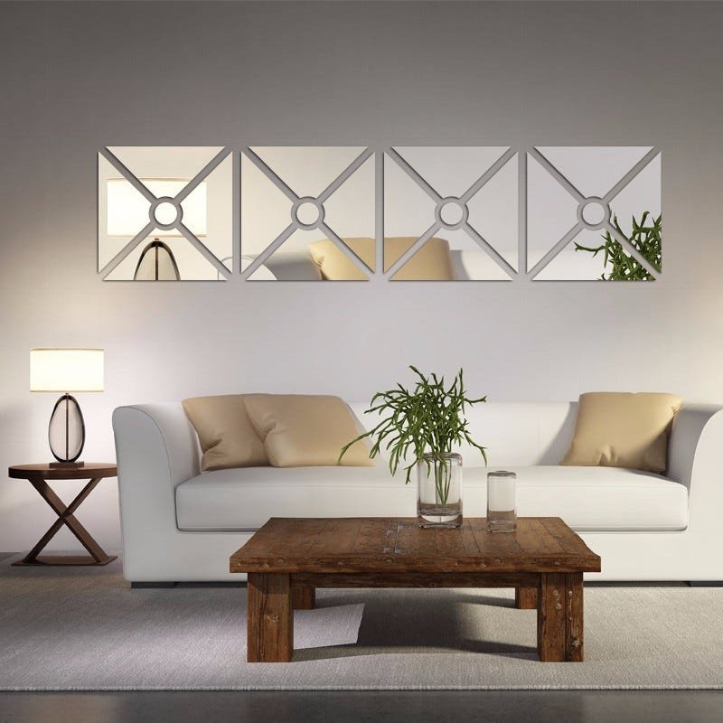 Acrílico Espelhado para Sala Design Quadrado Círculo Central 33,0 x 137 cm