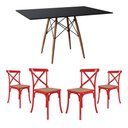 Ver imagem 1 de Conjunto de Mesa Eiffel Retangular Tampo de Madeira 120x75cm Preto com 4 Cadeiras Katrina Vermelha a