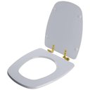 Ver imagem 2 de Assento Sanitário Soft Close Monte Carlo Cinza Real para Vaso Deca com Ferragem Dourada