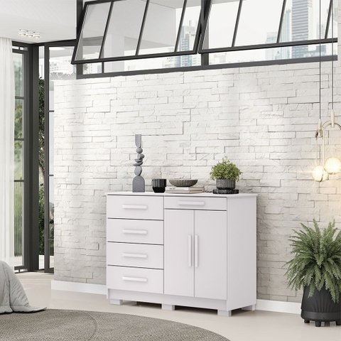 Cômoda Sapateira Batel 5 Gavetas 2 Porta de Bater com Prateleira Branco G98 - Gran Belo