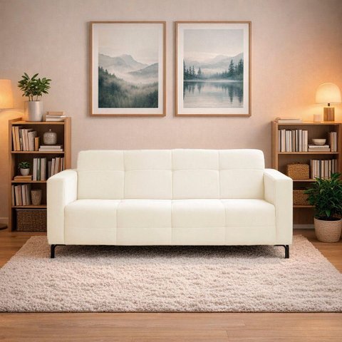 Sofá Bento 3 Lugares 180cm Off White Veludo D'Rossi