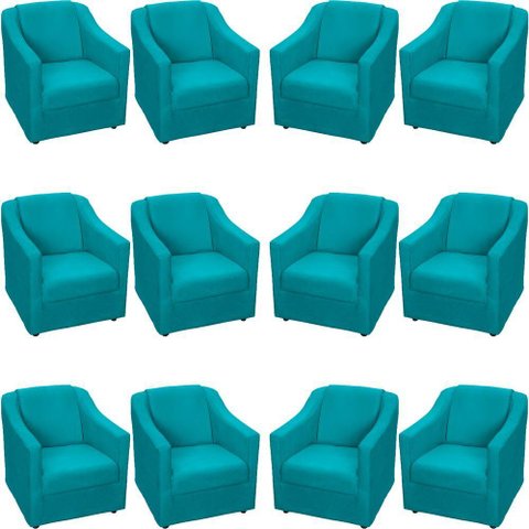 Kit 12 Poltronas Mila Pé de Plástico Cromado - Azul-turquesa Suede
