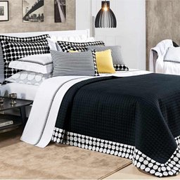 Kit Cobre Leito com Almofadas + Jg. de Cama Queen Dijon 100% Alg. 200 Fios 10 Pçs - Preto - 1