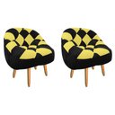 Ver imagem 1 de Kit 02 Poltrona Paloma Escritório Sala Pé Palito Suede Preto e Suede Amarelo - Dominic Decor