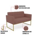 Ver imagem 5 de Kit 1 Sofá Namoradeira e 2 Poltronas Elisa Veludo Rosê Base Metálica Industrial Dourado - D'Rossi