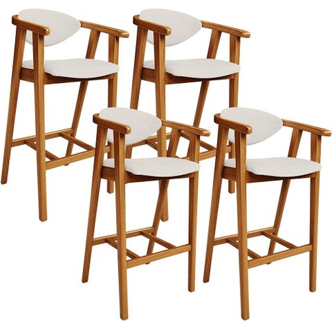 Kit 04 Banquetas Alta para Cozinha Bancada Bar Sala de Jantar Fixa Cecília L02 Linho Cru - Lyam