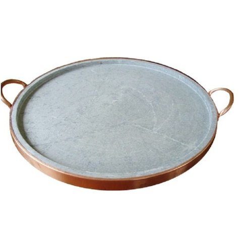 Forma De Pizza Em Pedra Sabão Com Alça De Cobre 36,0 Cm