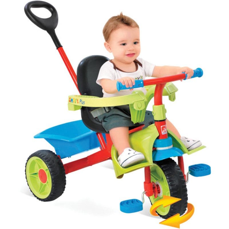 Triciclo Infantil Smart Plus com Empurrador - Preto+Azul